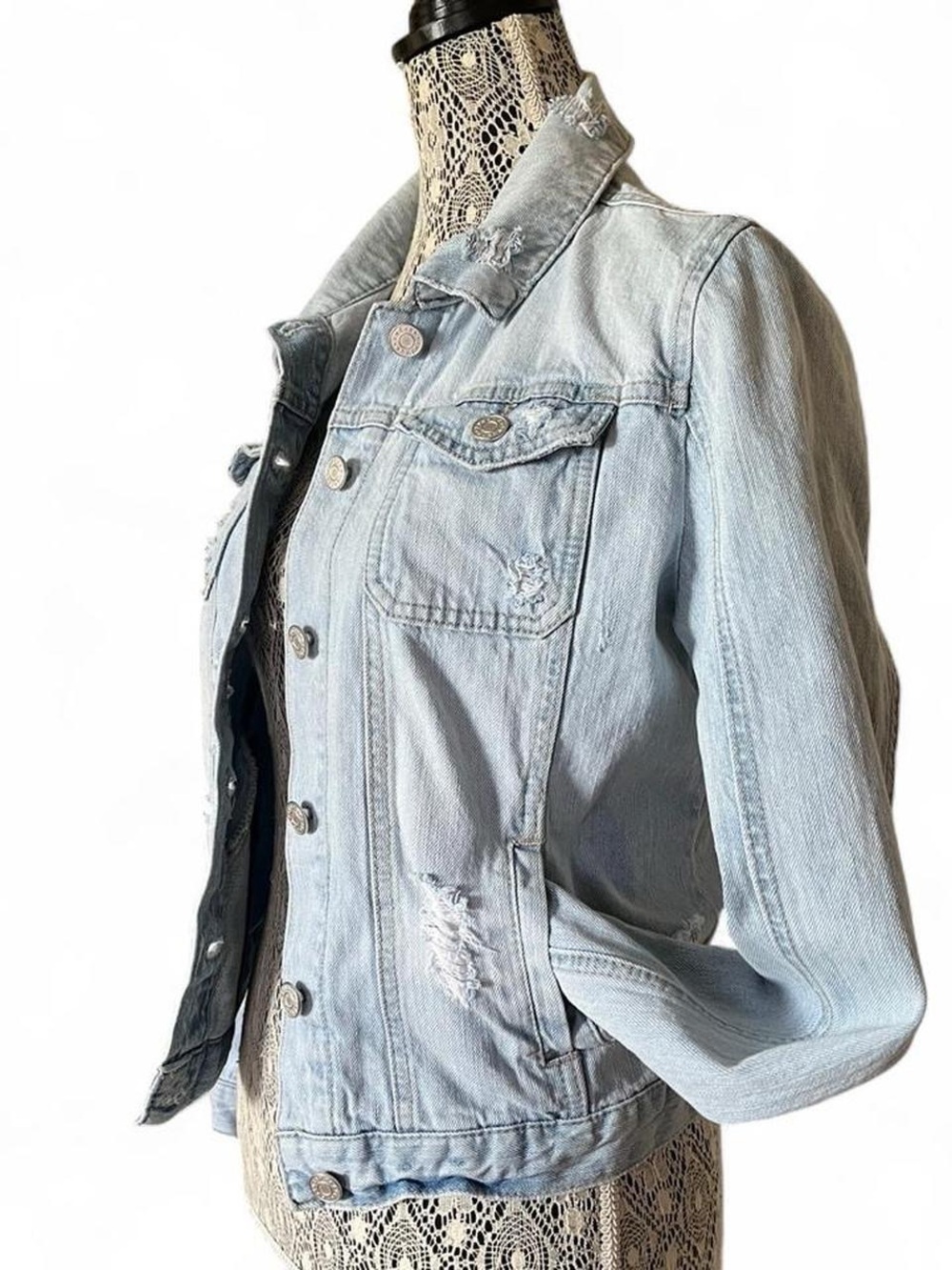 refuge Light Blue Distressed Denim Jacket